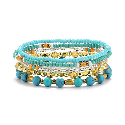 5Pcs 5 Style Synthetic Turquoise(Dyed) & Hematite & Glass Sead Beads Stretch Bracelets Set BJEW-JB07670-03-1
