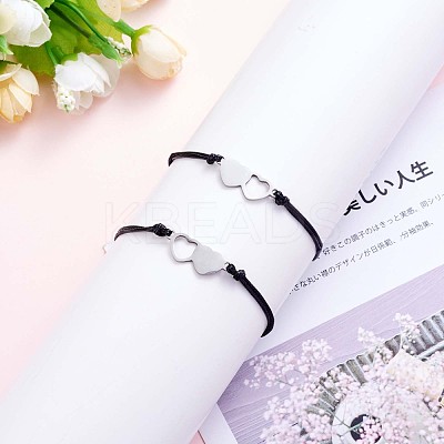 2Pcs 2 Style 430 Stainless Steel Heart Link Bracelets Set JB714A-1