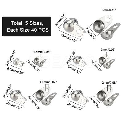 200Pcs 5 Size 304 Stainless Steel Bead Tips STAS-PH0003-32-1
