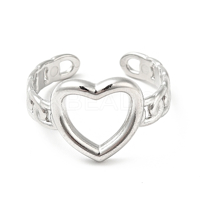 Non-Tarnish 304 Stainless Steel Heart Open Cuff Ring for Women RJEW-I085-11P-1