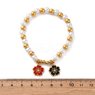 201 Stainless Steel Round Beaded Stretch Bracelets BJEW-C090-03G-C-1