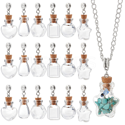 18pcs 6 styles Glass Wishing Bottle European Dangle Charms PALLOY-GA0001-12-1