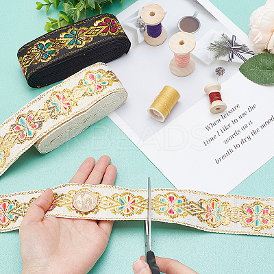 14M 2 Colors Ethnic Style Embroidery Polyester Ribbons OCOR-GA0001-54-1