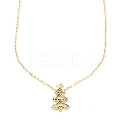 Brass Micro Pave Cubic Zirconia Pendant Necklaces for Christmas ZIRC-I053-15G-1
