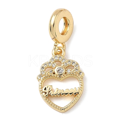 Brass Micro Pave Clear Cubic Zirconia European Dangle Charms KK-D502-09G-1