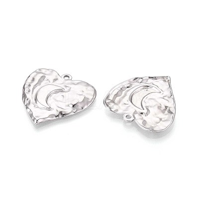 304 Stainless Steel Textured Heart with Moon Pendants STAS-T067-33P-1