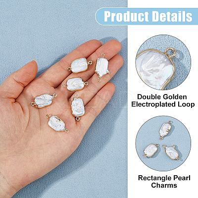 6Pcs Electroplate Natural Baroque Pearl Keshi Pearl Rectangle Connector Charms PEAR-HS0001-30-1