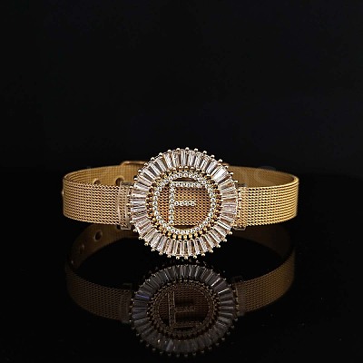 Brass Micro Pave Clear Cubic Zirconia Bangles for Women FS-WGA7409-06-1