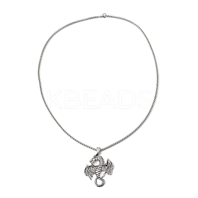 Alloy Dragon Pendant Necklace with 201 Stainless Steel Box Chains LS-NJEW-D053-01AS-1