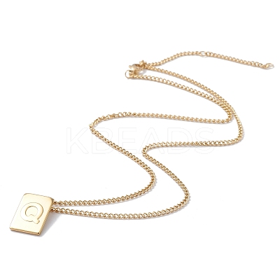 Stainless Steel Initial Letter Rectangle Pendant Necklace for Men Women LS-NJEW-E090-01G-17-1