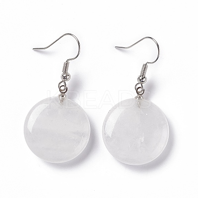 Natural Quartz Crystal Flat Round Dangle Earrings EJEW-D188-03P-02-1