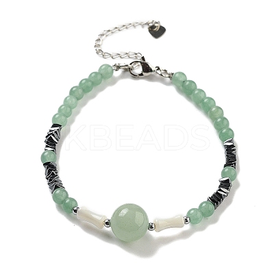 Natural Green Aventurine Round & Synthetic Non-magnetic Hematite & White Shell Beaded Bracelets for Women BJEW-K251-02H-1
