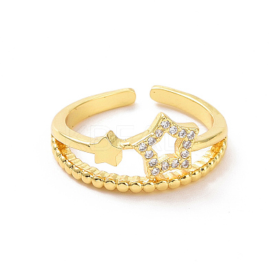 Clear Cubic Zirconia Hollow Out Star Open Cuff Ring RJEW-H127-33G-1