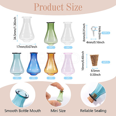 6Pcs 6 Colors Cone Glass Wishing Bottle Decoration AJEW-TA0001-52B-1