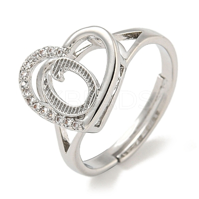 Heart with Letter Rack Plating Brass Micro Pave Cubic Zirconia Adjustable Rings for Women RJEW-I105-06P-O-1