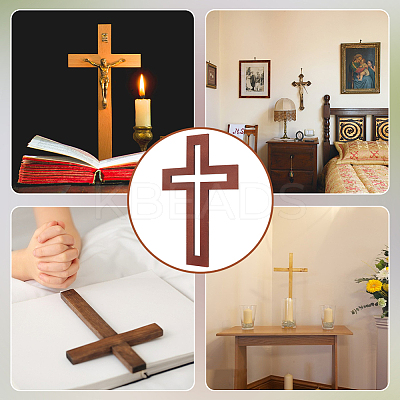 Wood Cross Wall Decoration AJEW-WH0348-328-1