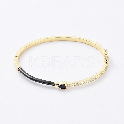 Enamel Teardrop Hinged Bangle with Cubic Zirconia BJEW-G673-01G-01-1