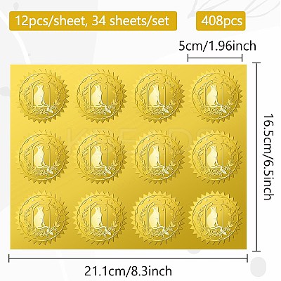 34 Sheets Self Adhesive Gold Foil Embossed Stickers DIY-WH0509-063-1