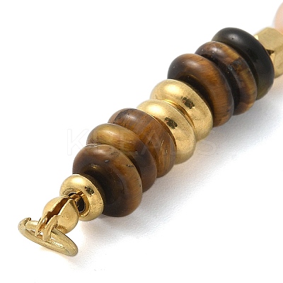 Natural Tiger Eye & Plastic Imitation Pearl Disc Beaded Connector Charms/Links LS-STAS-L277-11G-01-1