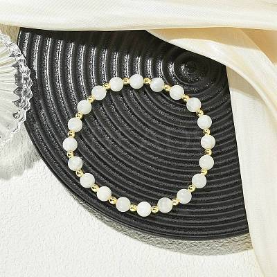 Natural White Moonstone & Synthetic Hematite Non-magnetic Beaded Stretch Bracelets for Women BJEW-JB13940-01-1