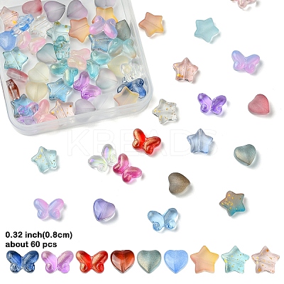60Pcs 3 Styles Transparent Smooth and Frosted Glass Beads GLAA-YW0004-51B-1