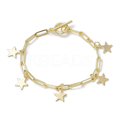 Golden 304 Stainless Steel Charm Bracelets with Brass Paperclip Chains BJEW-JB10031-01-1