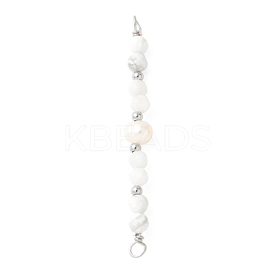 Faceted Round Natural Howlite & Rainbow Moonstone & Potato Natural Cultured Freshwater Pearl Beaded Connector Charms PALLOY-JF03532-04-1