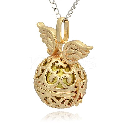 Golden Tone Brass Hollow Round Cage Pendants KK-J233-06G-1