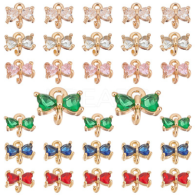 30Pcs 6 Colors Brass Cubic Zirconia Charms KK-PH0005-66-1