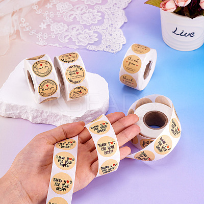 4 Rolls 4 Styles Paper Sticker with Word Thank You STIC-TA0001-03-1