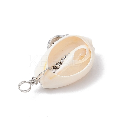 Natural Cowrie Shell & Alloy Sea Animals Pendants PALLOY-JF03751-1