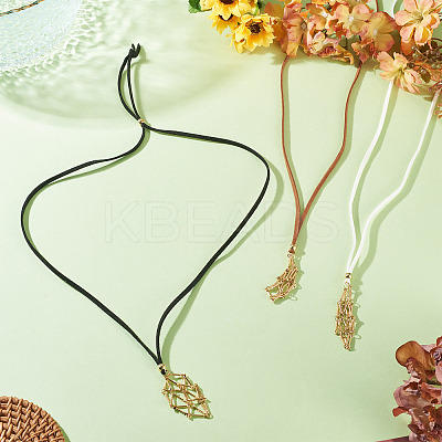 3Pcs Faux Suede Macrame Pouch Pendant Necklaces NJEW-TAC0052-03-1