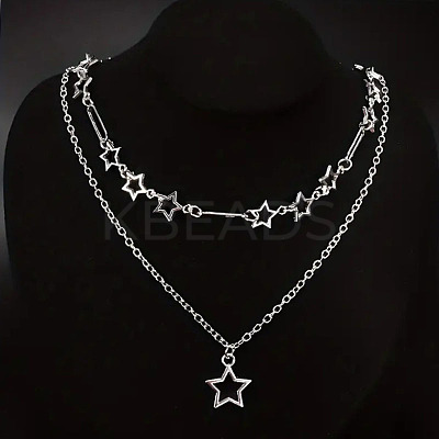 Star Alloy Pendant Double Layer Necklaces for Women FS-WGC0545-01-1