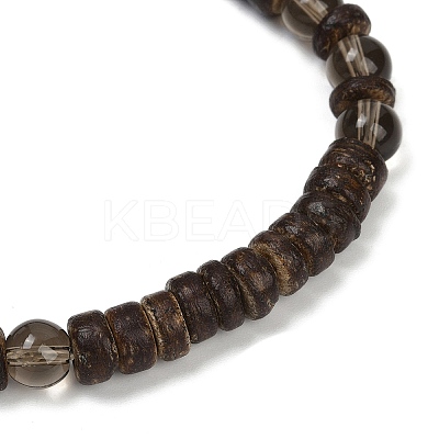 Natural Coconut Rondelle Beads Stretch Bracelets for Men BJEW-JB11635-02-1