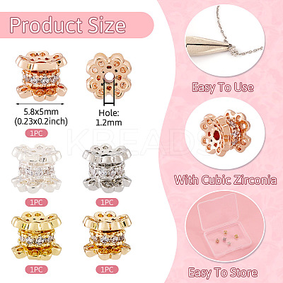 5Pcs 5 Colors Rack Plating Brass Micro Pave Cubic Zirconia Beads KK-TA0001-69-1