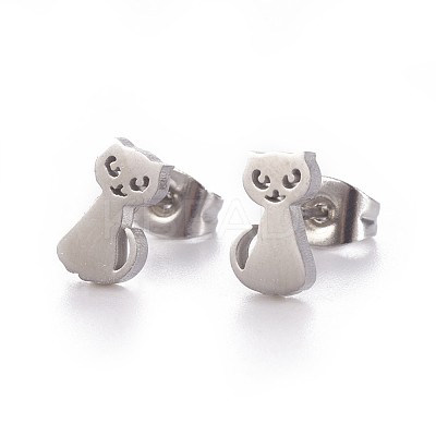 Tarnish Resistant 304 Stainless Steel Kitten Stud Earrings EJEW-F227-11P-1