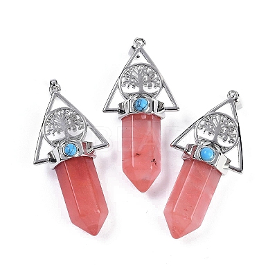 Cherry Quartz Glass Faceted Pointed Bullet Big Pendants G-H076-02P-06-1