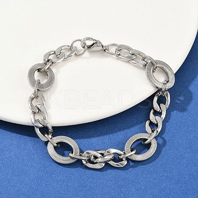 201 Stainless Steel Textured Oval Link Chain Bracelets for Women BJEW-B143-04P-1