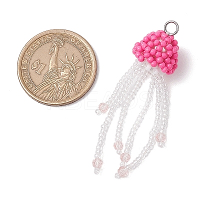 Glass Seed Beaded Jellyfish Pendants PALLOY-MZ00660-05-1