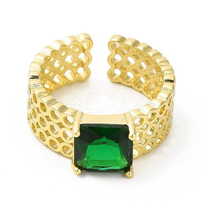 Glass Square Open Cuff Ring RJEW-H120-11G-1