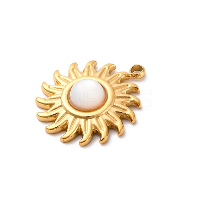 304 Stainless Steel Pave Natural Shell Sun Ray Charms STAS-I331-31G-1