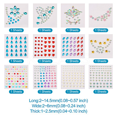 12 Sheets 12 Styles Resin Rhinestone Sticker Sets DIY-TA0004-68-1