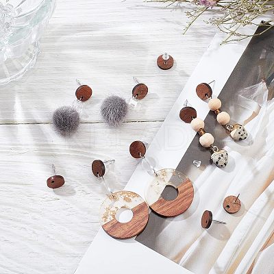 60Pcs Walnut Wood Stud Earring Findings MAK-NB0001-12-1