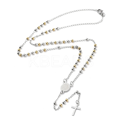 Non-Tarnish 202 Stainless Steel Rosary Bead Necklaces NJEW-D060-01D-GP-1