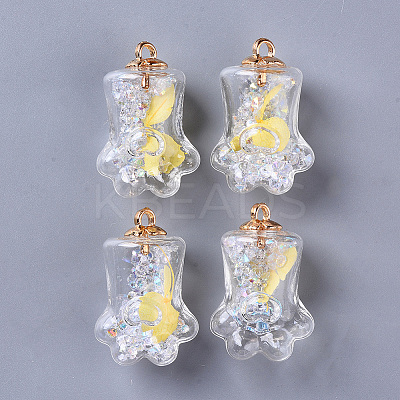 Bear Paw Transparent Glass Pendants GLAA-S181-10G-1