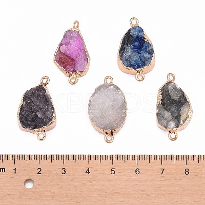 Golden Plated Dyed Natural Druzy Agate Links connectors with Iron Findings G-R275-276-1