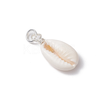 Natural Cowrie Shell Pendants PALLOY-JF03710-01-1