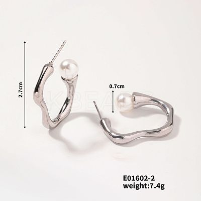 Elegant Vintage Geometric Pearl Stud Earrings 304 Stainless Steel Wave Design EQ2297-2-1