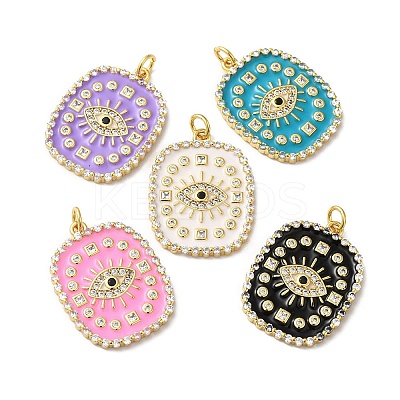 Rack Plating Brass Pave Cubic Zirconia Enamel Pendants KK-O142-57G-1