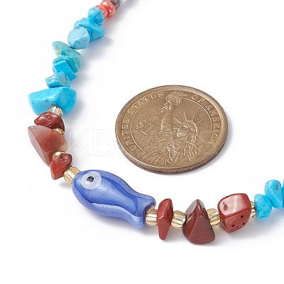 Natural Red Jasper & Howlite Chips & Porcelain Fish Beaded Necklace with Alloy Clasps NJEW-JN04367-1